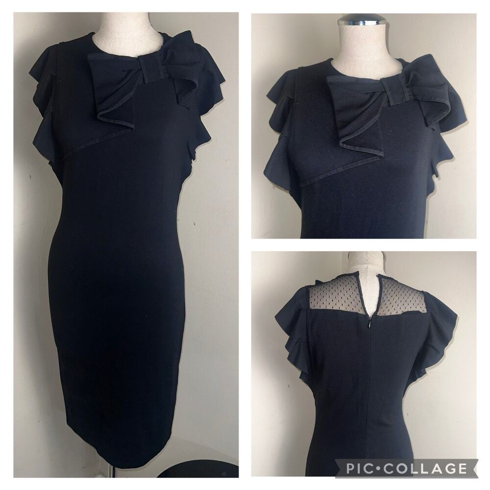 RED VALENTINO Bow Front Neckline Stretch Knit Sheath Shift Dress Formal Large
